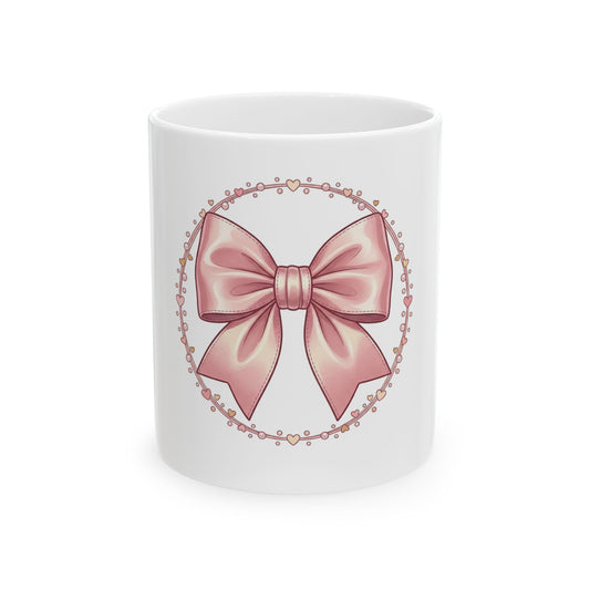 Pink Bow Illustration Mug | Ribbon Wreath Ceramic Mug